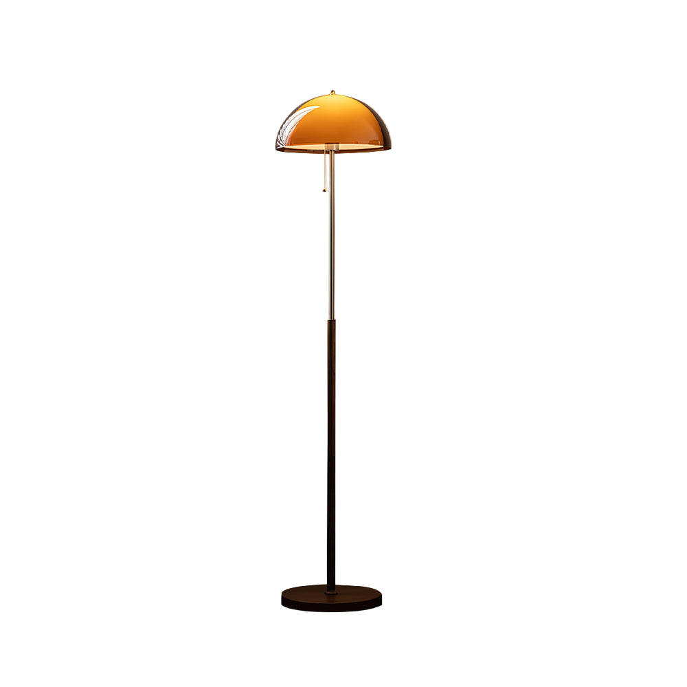 Tall Arched Standing Lamp with Translucent Dome Shade 63 Inches for Living Space Reading Corner Retro Mid-Century Accent Lighting Walnut Woo