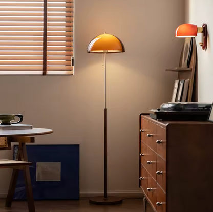 Rustina | Modern Floor Lamp with Retro Amber Dome | Elegant Lighting for Cozy Spaces