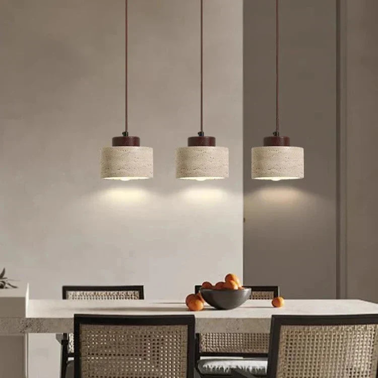 Natural Stone Hanging Lamp 6.5 Inch Travertine Shade Soft Warm Glow Overhead Fixture Bedroom Bedside Accent Nordic Minimalist Design