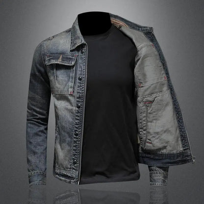 Classic Denim Jacket Vintage Style Gray Button-Front Outerwear Comfortable Everyday Casual Wear Retro Look Fall Spring Coat for Women & Men