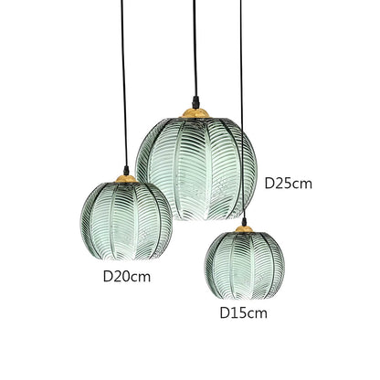 Fluted Globe Hanging Fixture Green Textured Glass Shade 10-Inch E27 Socket Dining Kitchen Island Overhead Lighting for Modern Retro Interior