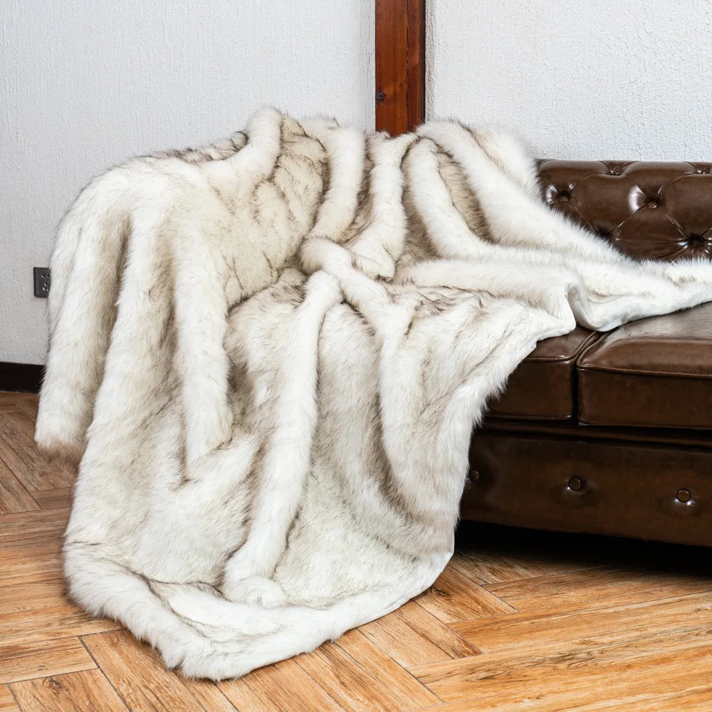 Plush Faux Fur Throw Blanket 80x60 Inches Luxe Textured Oversized Accent for Couch Bed Sofa Chair Living Room Bedroom Decor Soft Warm Machin