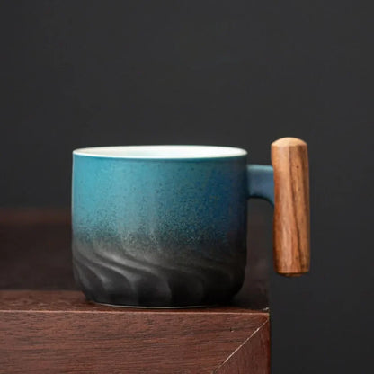 Hand-Painted Ceramic Coffee Mug with Gradient Glaze – Retro-Inspired Tea Cup for Kitchen & Dining Room