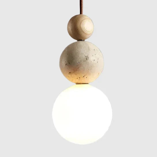 Stone Hanging Lamp for Bedroom Nightstand 4.7 in Cream Finish Soft LED Glow Modern Suspended Lighting Above Bedside Compact Space-Saving Cor