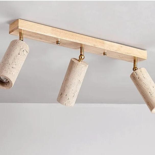 Triple-Head Adjustable Spotlight Bar Stone-Effect Wood Finish 24 Inches for Living Room Bedroom Track Accent Lighting Modern Low-Profile Fix