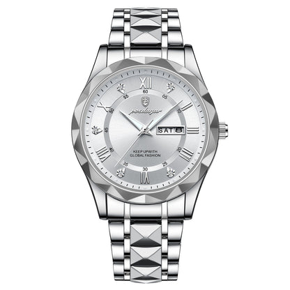 Stainless Steel Men's Watch with Luminous Dial & Date Display