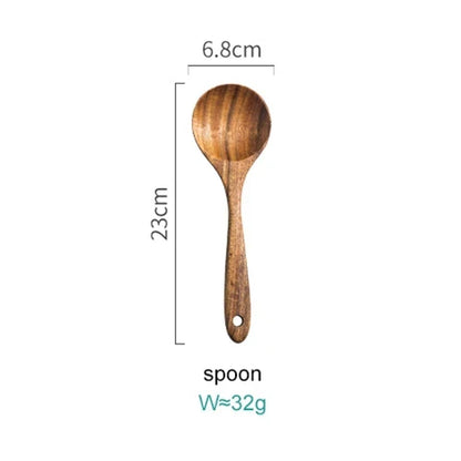 8-Piece Wooden Kitchen Tool Set Natural Wood Spatulas Spoons Ladle with Holder 12 Inch Tools for Home Cooking