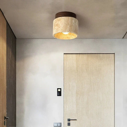 Lámpara de techo de montaje empotrado de piedra natural color crema, 4.7 pulgadas, iluminación LED compacta para pasillos, dormitorios y vestíbulos, estilo minimalista moderno Japandi