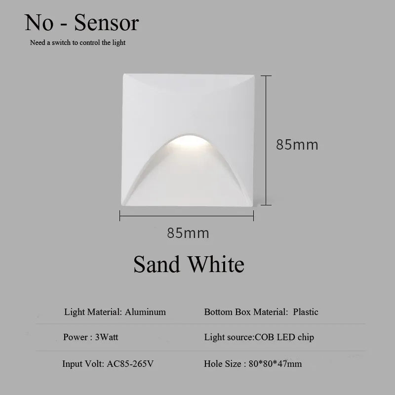 Recessed LED Step Light Fixture 3W Outdoor Weatherproof Stair and Pathway Wall Mount Lighting for Deck Porch Garden Exterior Illumination