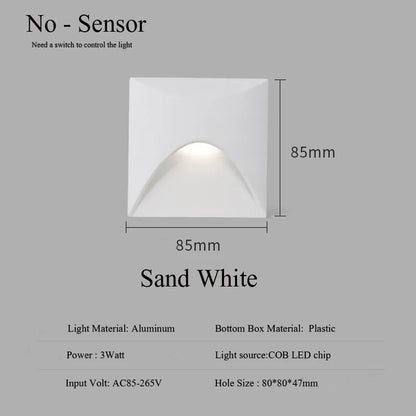 Recessed LED Step Light Fixture 3W Outdoor Weatherproof Stair and Pathway Wall Mount Lighting for Deck Porch Garden Exterior Illumination
