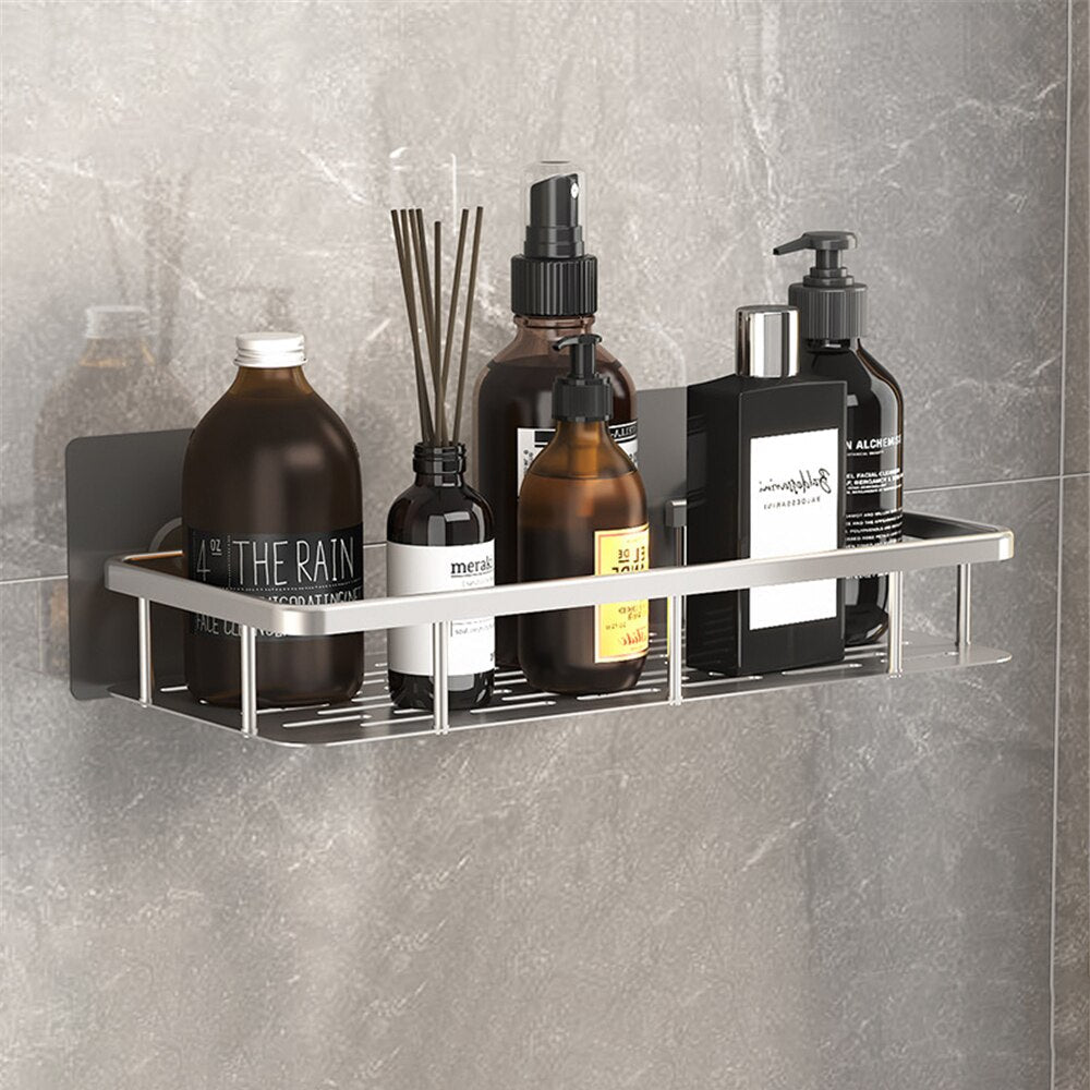Stylish Metal Bathroom Shelf with Suction Cup Installation | Space-Saving Storage Solution for Organizing Essentials
