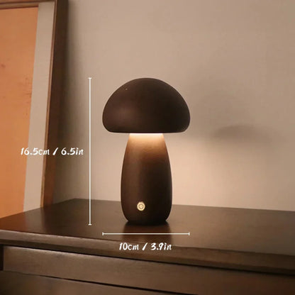 Natural Wood Toadstool Table Lamp with Adjustable Glow and USB Charging for Bedroom, Nursery, or Living Room Ambient Lighting
