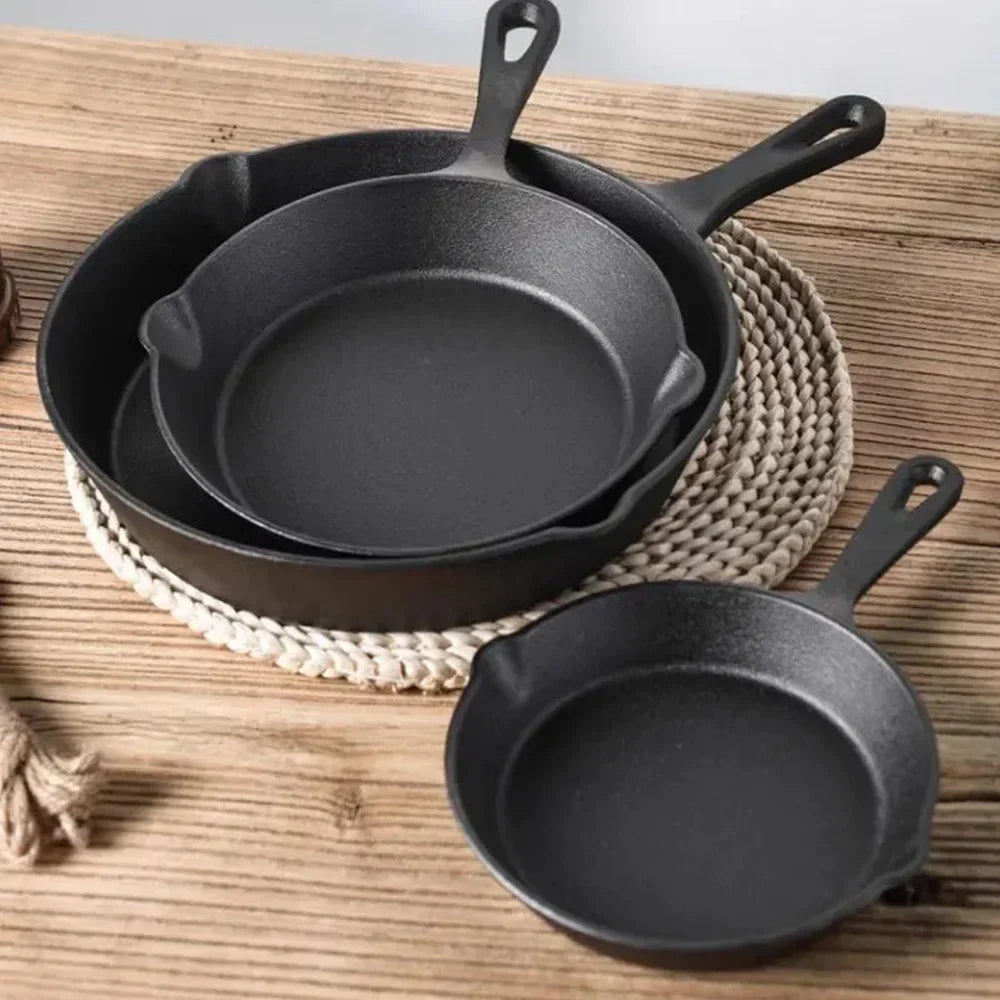Skillet Trio Cast-Iron Cookware 6.3-Inch 7.9-Inch 10.2-Inch Uncoated Multi-Burner Stovetop Campfire Searing Frying Skillets for Induction Ga