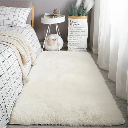Plush Floor Runner Rug 31.5 x 79 inches White Microfiber Anti-Slip Backing Bedroom Hallway Living Room Soft Shag Carpet for Hard Floors