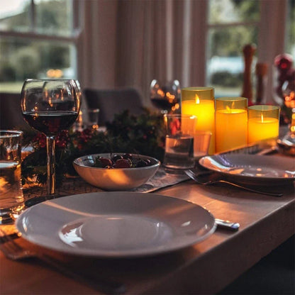 Battery-Operated LED Pillar Candles with Remote Timer Set of 3 Ivory Polypropylene 4-6 Inch Realistic Flicker Indoor Decor for Dining Room B