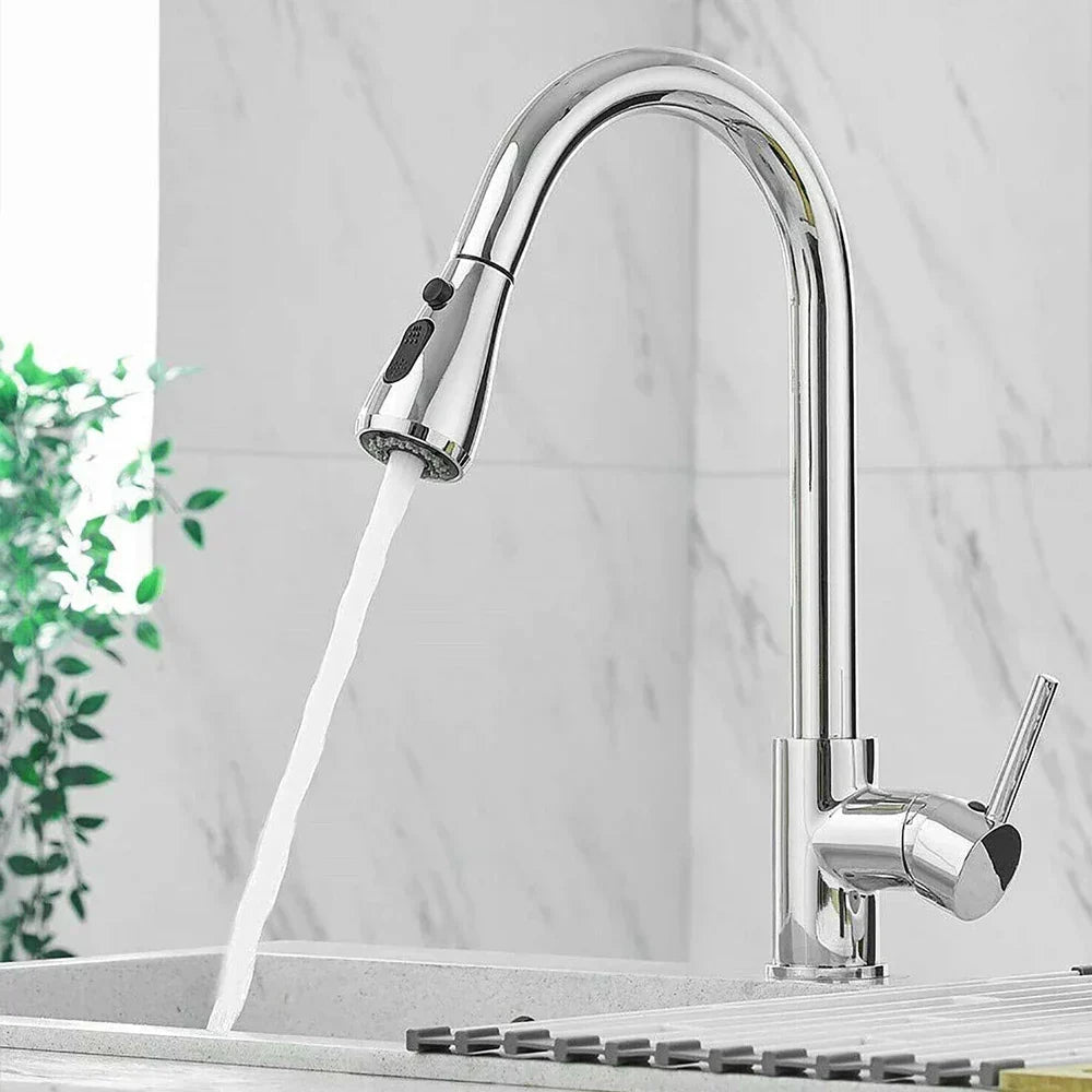 Pull-Down Kitchen Faucet with Dual Spray Modes | Stainless Steel Single Handle Sink Mixer for Deck Mount Installation | Commercial Style