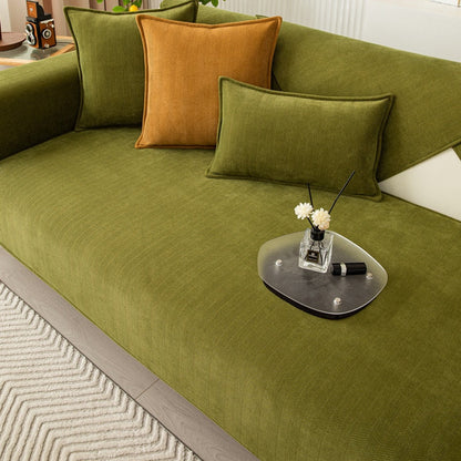 Chenille Couch Cover with Non-Slip Grip | Stays Put on Sofa, Loveseat, Sectional | Soft Throw for Living Room Furniture Protection