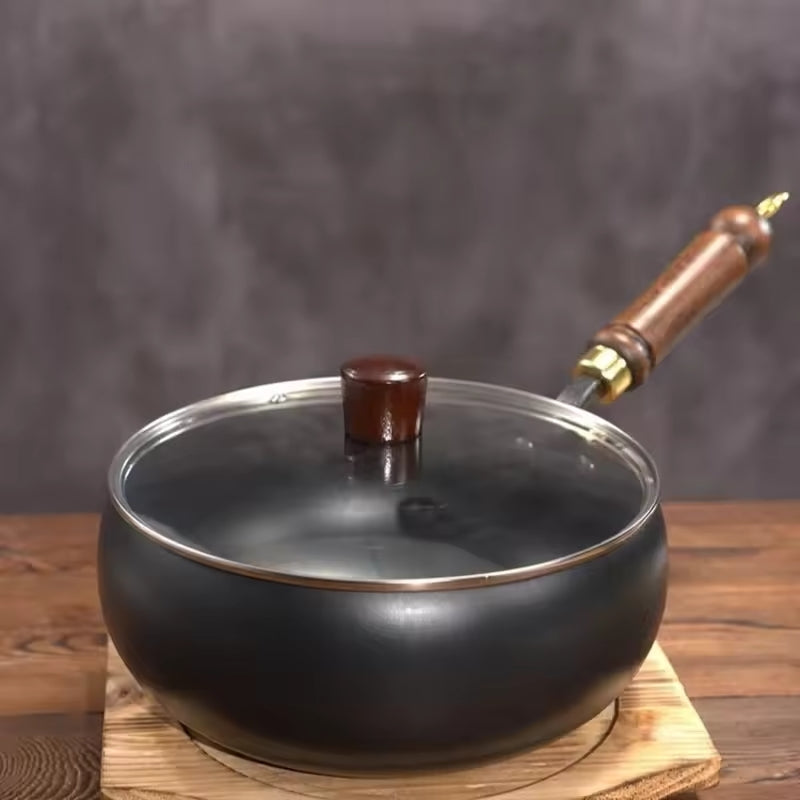 Heavy-Duty Iron Skillet Pan 12 in Diameter for High-Heat Cooking & Searing Asian Dishes on Gas Induction Stovetops