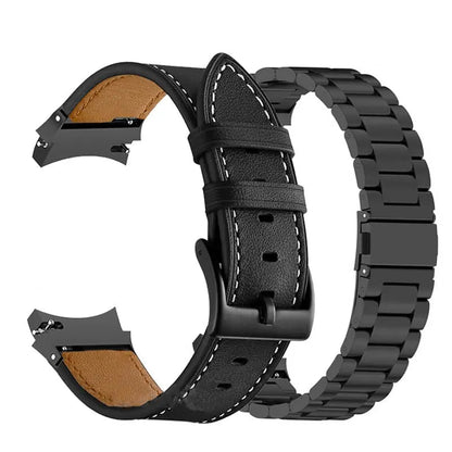 Leather & Steel Smartwatch Strap for Galaxy Watch 5 – Adjustable Wristband in Multiple Finishes