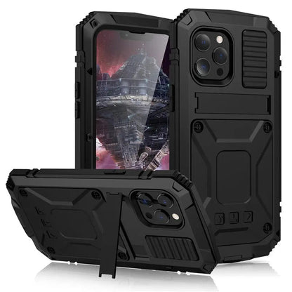 Heavy-Duty Metal Phone Case for iPhone 14, 13, 12, 11 – Full-Edge Protection with Raised Camera Guard & Tactile Grip