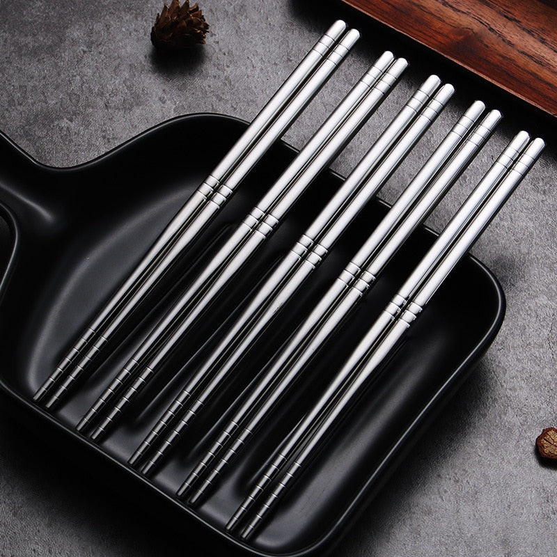 Cena elegante | Juego de palillos de acero inoxidable con agarre ergonómico | Utensilios duraderos para comidas refinadas