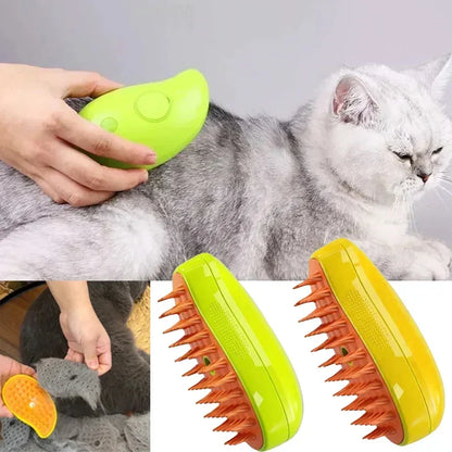 Steam Cat Grooming Brush with Massage & Soap Dispenser for Shedding & Bathing Cats Dogs | Pet Self-Cleaning Fur Comb Tool