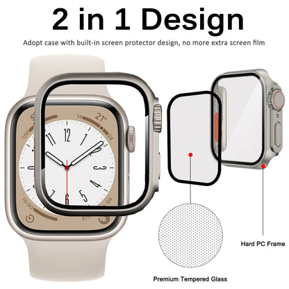 Hardened Glass Shield Case for Apple Watch Series 7/8/SE – Full Display Coverage, Crown Access, 40-45mm Sizes