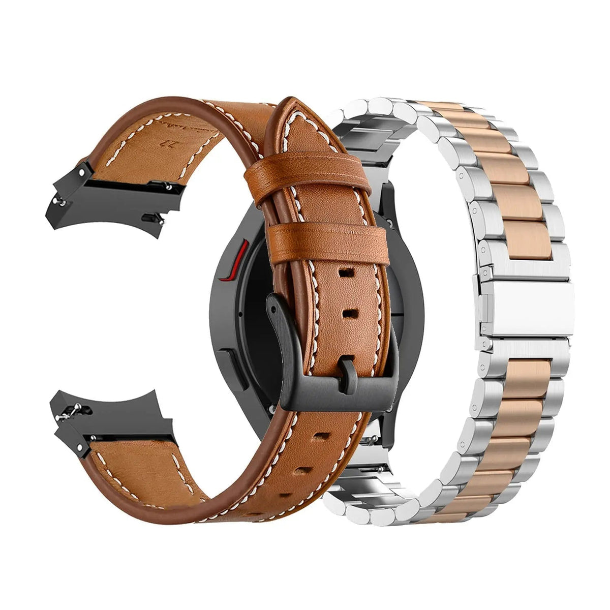 Leather & Steel Smartwatch Strap for Galaxy Watch 5 – Adjustable Wristband in Multiple Finishes