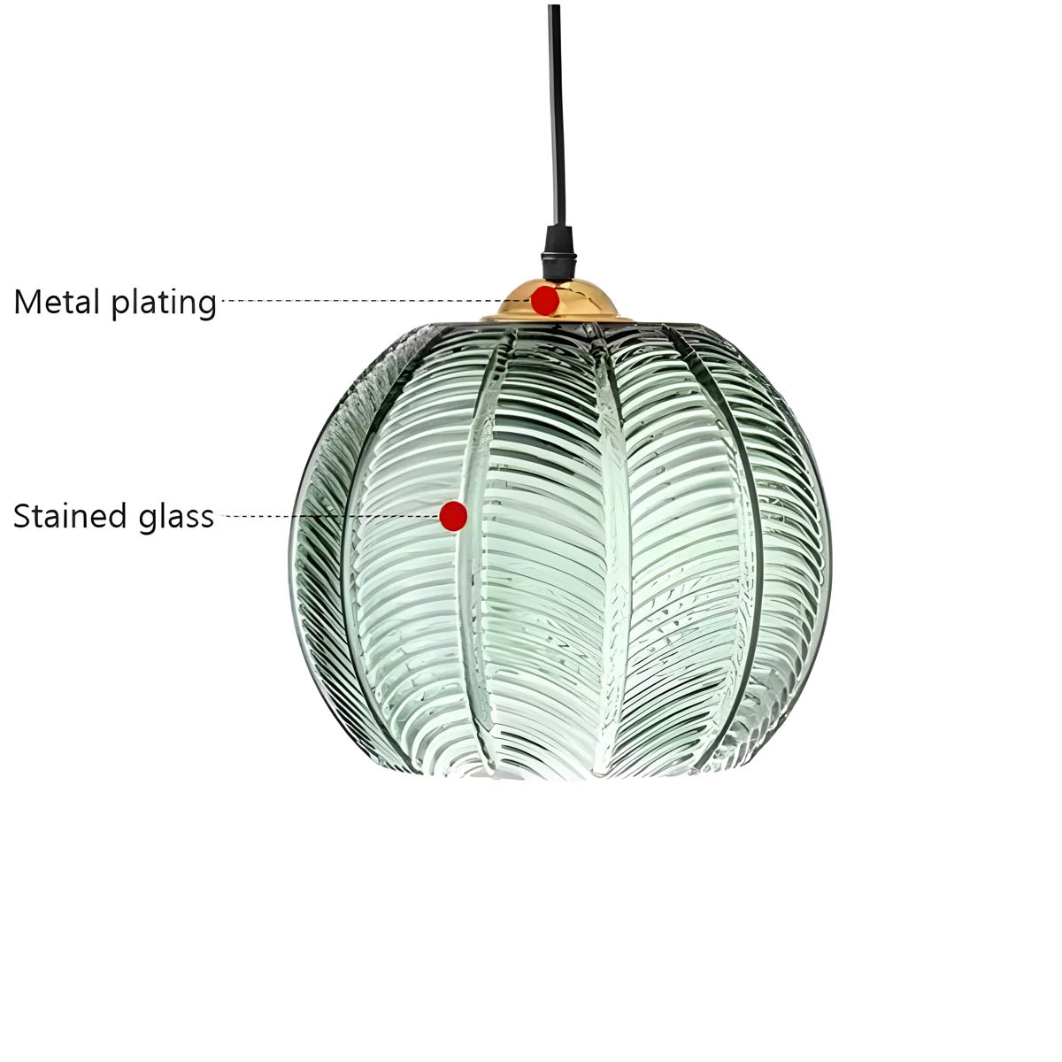 Fluted Globe Hanging Fixture Green Textured Glass Shade 10-Inch E27 Socket Dining Kitchen Island Overhead Lighting for Modern Retro Interior