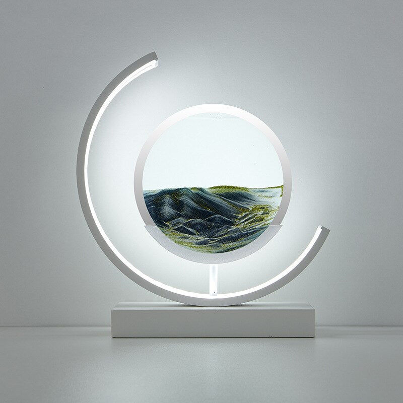 Rotating Sand Art LED Desk Lamp – Motion Sculpture with Warm Light for Office, Bedroom & Living Room Décor