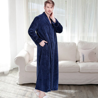 Zippered Fleece Bathrobe for Women & Men Hooded & Non-Hooded Thermal Lounge Robe with Pockets Soft Lightweight Warmth