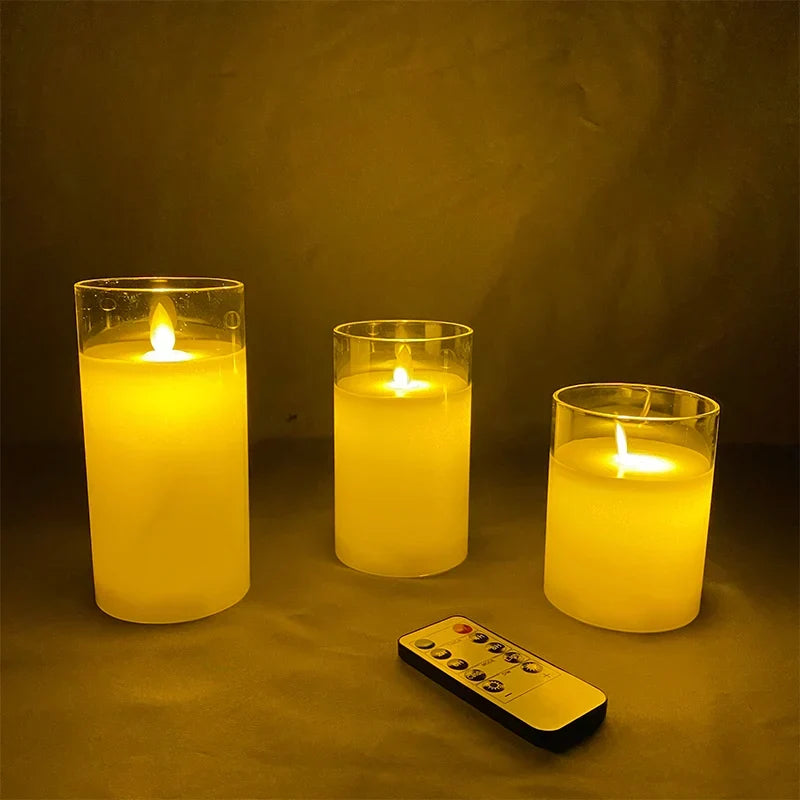 Battery-Operated LED Pillar Candles with Remote Timer Set of 3 Ivory Polypropylene 4-6 Inch Realistic Flicker Indoor Decor for Dining Room B