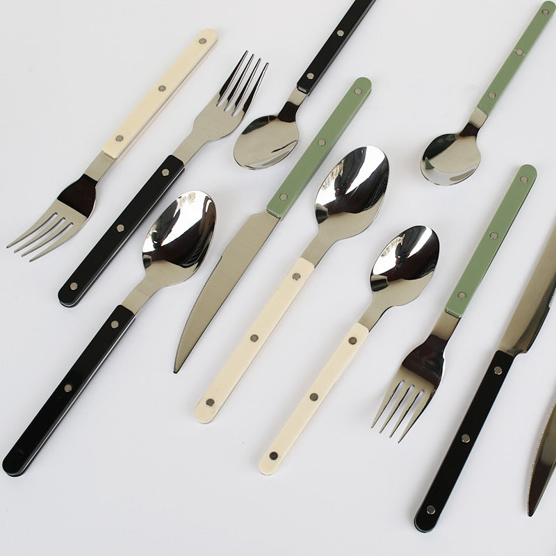 Flatware Set for 6 – Riveted Handle Silverware Service with Knife Fork Spoon – Slim Bistro Stainless Steel Dining Utensils for Everyday