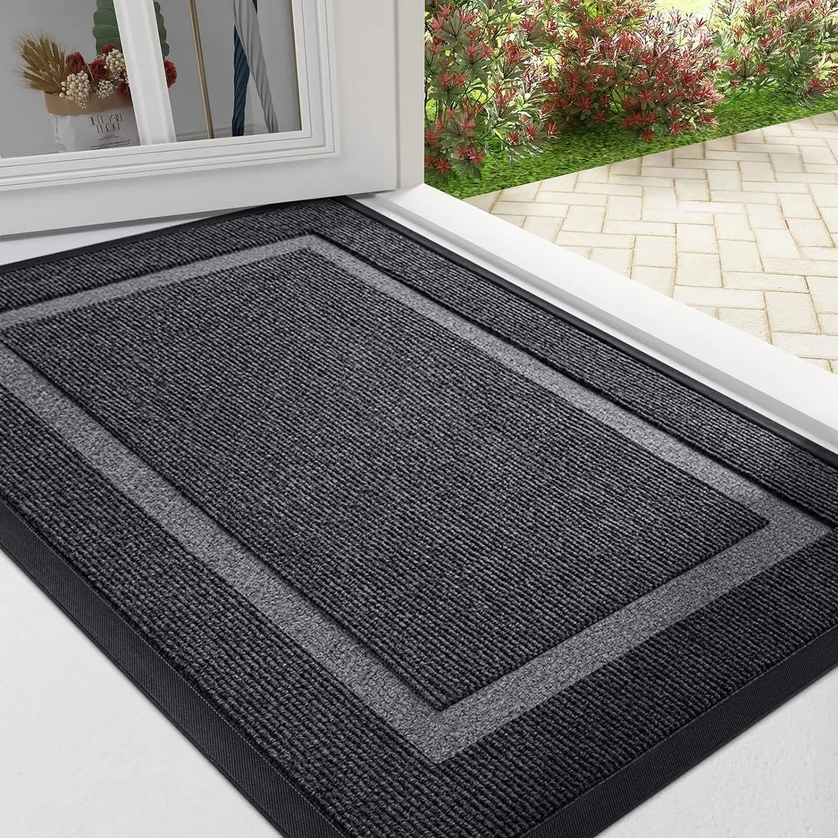 Rubber Entry Mat Slip-Resistant Low Profile for Front Door Back Door Patio Garage Hallway Mud Scraper Floor Protection