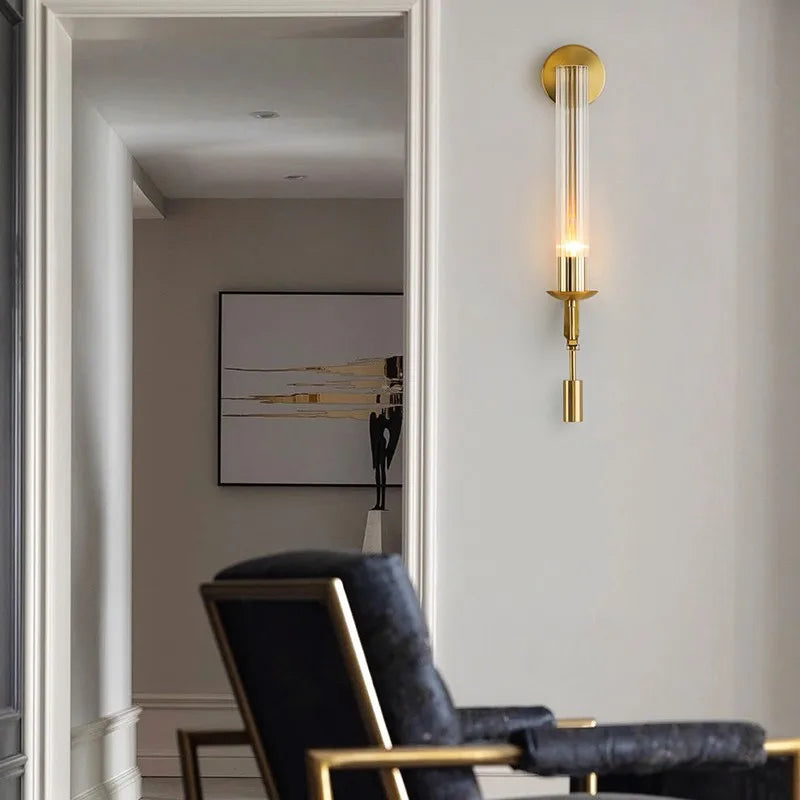 Contemporary Metal and Glass Wall Light Fixture for Bedroom Reading and Ambient Lighting