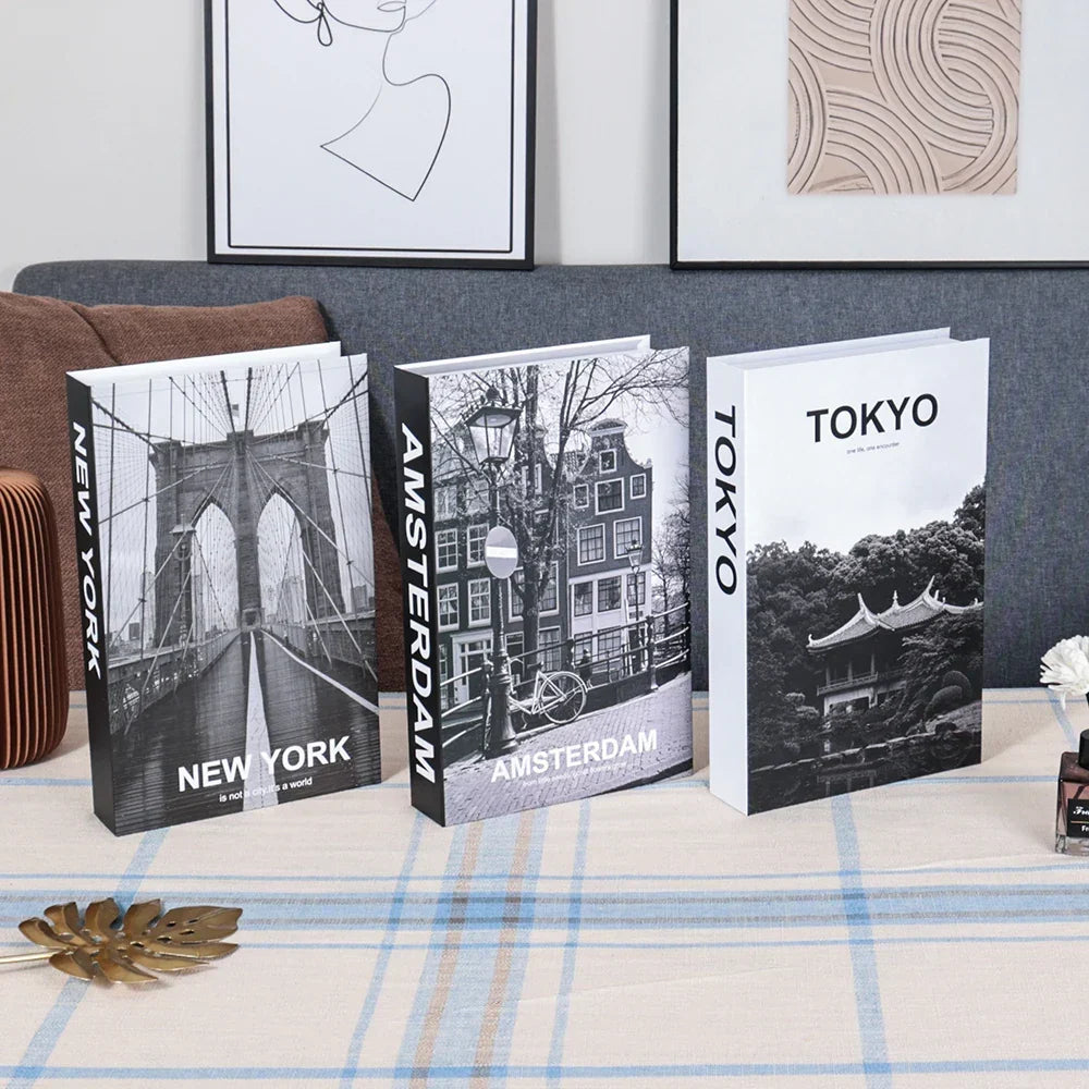 Hollow Cardboard Book Stack 3-Piece Display Set for Shelf Styling Coffee Table Accent Modern Home Interior Staging Props