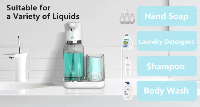 Dispensador de enjuague bucal sin esfuerzo | Diseño manos libres con volumen ajustable para un cuidado bucal higiénico