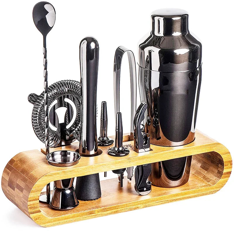 Stainless Steel Cocktail Shaker Tool Kit 10-Piece Complete Mixology Essentials Rose Gold Silver Black for Home Bar Entertaining Party Barten