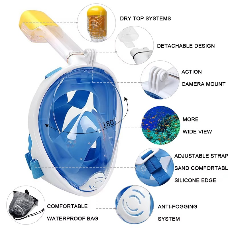 Ocean Explorer | Máscara de esnórquel de cara completa con visión de 180° | Diseño cómodo para una respiración fácil