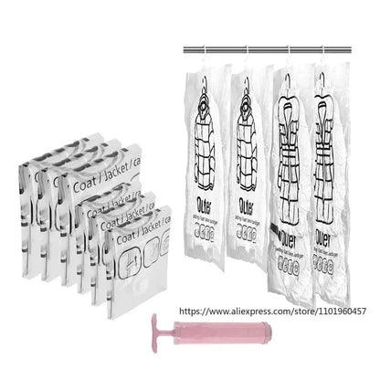 Set of 3 Vacuum Storage Bags for Clothes - Space Efficient Hanging Design