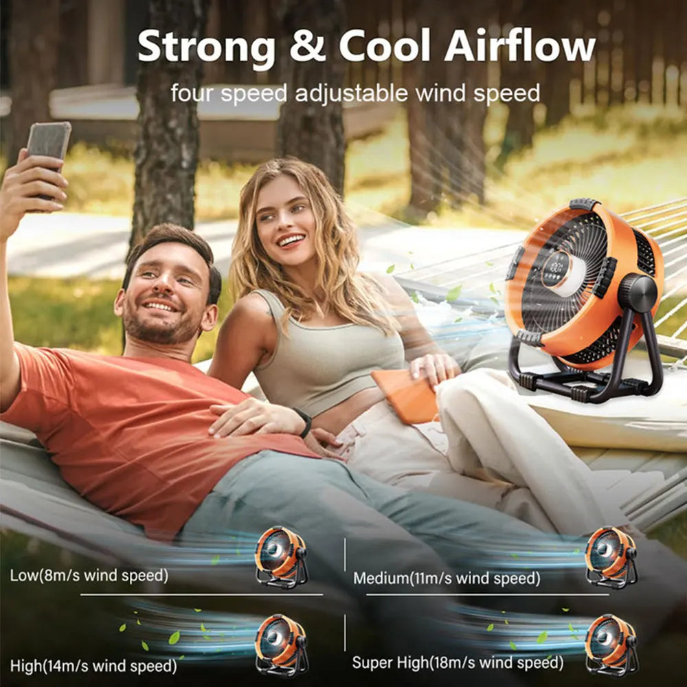 Rechargeable Camping Fan 20000mAh with LED Light & Remote Control for Tent, Outdoors & Emergency