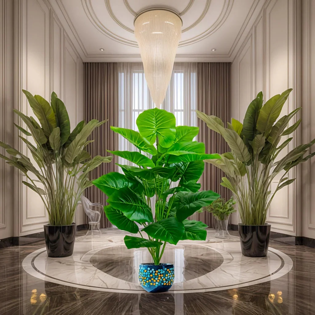 Faux Tropical Floor Plant 39 Inch Tall with 18 Wide Leaves for Living Room Entryway Patio Corner No Water Needed