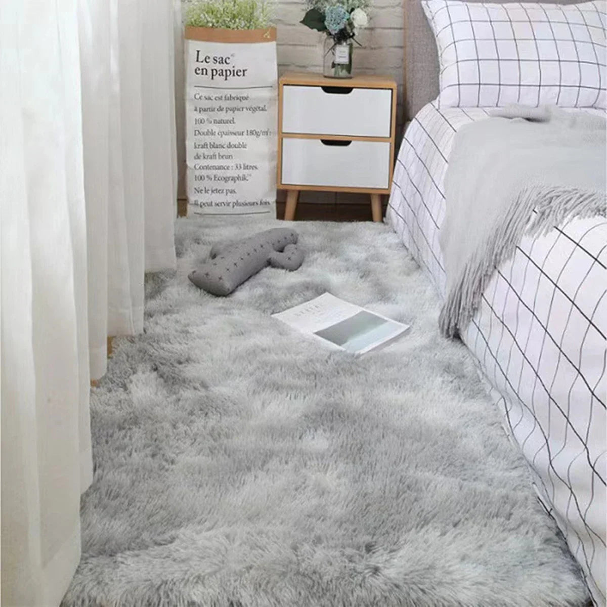 Plush Floor Runner Rug 31.5 x 79 inches White Microfiber Anti-Slip Backing Bedroom Hallway Living Room Soft Shag Carpet for Hard Floors