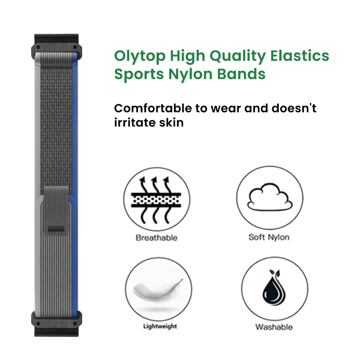 Adjustable Nylon Hook-and-Loop Smartwatch Band – Breathable Sports Strap for Fitness Tracking
