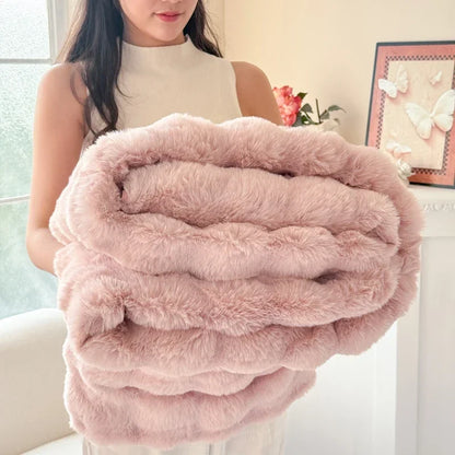 Double-Layer Plush Throw Blanket – Ultra-Soft Faux Rabbit Fur – Versatile for Couch, Bed, Picnic & Office