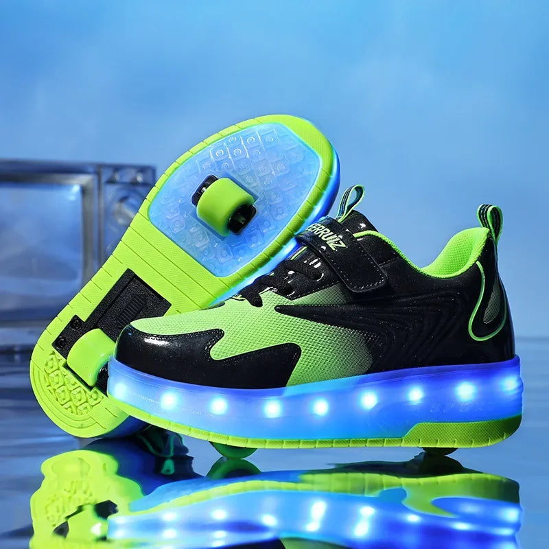 Light-Up Roller Sneakers for Kids – Illuminated Wheels with LED Lights for Boys & Girls – Skate Shoes with Retractable Wheels