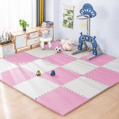 Interlocking Foam Floor Tiles for Nursery and Playroom – Soft Cushioned Mat for Babies and Toddlers – Waterproof EVA Puzzle Mats Pink White