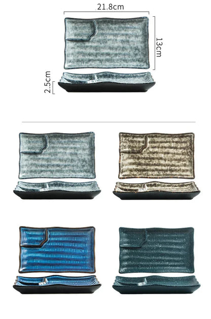Handcrafted Rectangular Dish with Sauce Well 9×5 Inches White Glazed Dinnerware for Sushi Nigiri Sashimi Japanese Appetizers Tableware