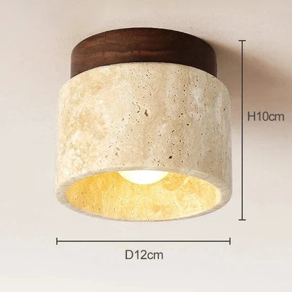 Lámpara de techo de montaje empotrado de piedra natural color crema, 4.7 pulgadas, iluminación LED compacta para pasillos, dormitorios y vestíbulos, estilo minimalista moderno Japandi