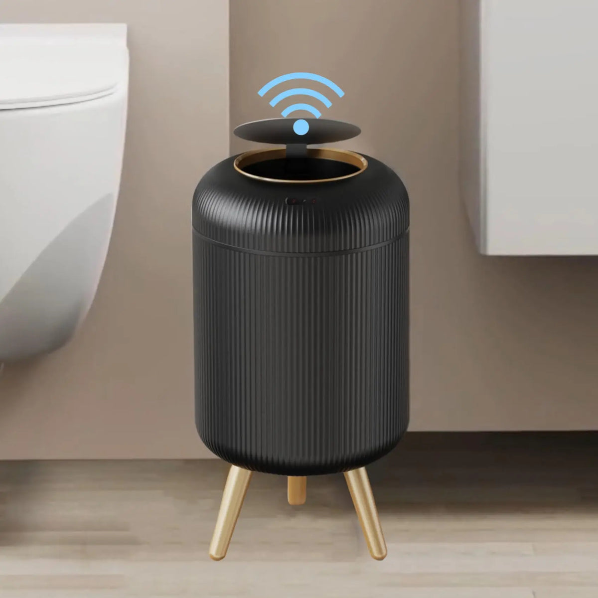 Sensor Garbage Can 2.6 Gallon Automatic Lid Wood Base Small Waste Basket White Black Green for Kitchen Bathroom Bedroom Office Compact Infra